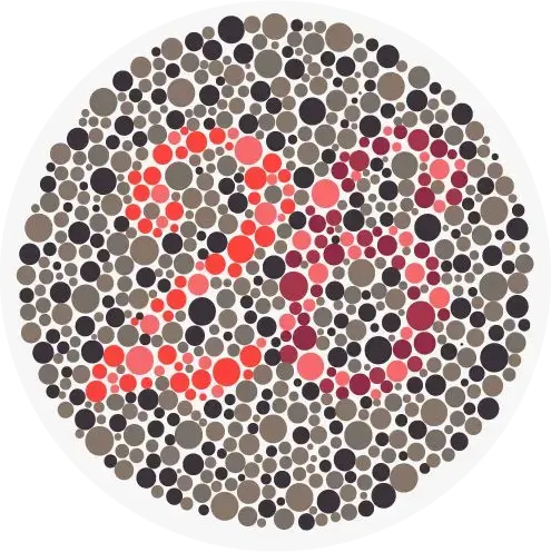 Ishihara-tavle 22 med farvede prikker, der danner tal brugt til protan versus deutan-klassifikation